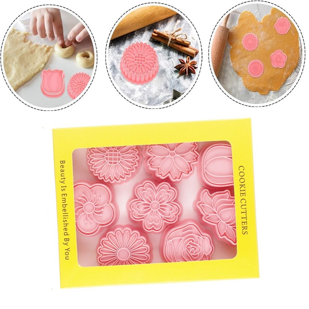 Flower-shaped 3D plastic cookie and cake mold set by Everything Baby, ideal for petal-shaped cookies, cupcakes, and chocolates.