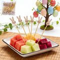Gray rabbit-shaped wooden fruit skewers, 4.72 inches long, biodegradable eco-friendly party picks for cocktails, sandwiches, and fruit.
