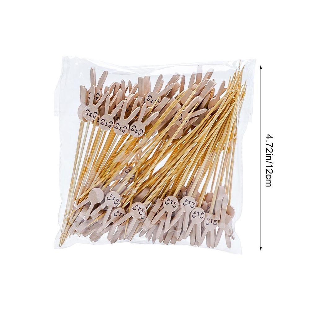 Gray rabbit-shaped wooden fruit skewers, 4.72 inches long, biodegradable eco-friendly party picks for cocktails, sandwiches, and fruit.