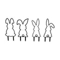 Set of four black metal Easter rabbit garden stakes, 9.84 inches tall, for outdoor yard decor and spring festival lawn ornament.