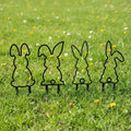 Set of four black metal Easter bunny garden stakes, 9.84 inches tall, outdoor yard decor for spring festival lawn decoration.