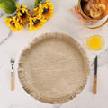 Round jute placemat with tassel fringe, natural linen material, heat-resistant table mat for bowls and dishes, easy to clean.