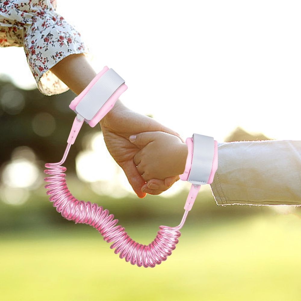 Children's anti-lost wrist leash with soft breathable wristband, adjustable safety tether for toddlers during shopping and travel.