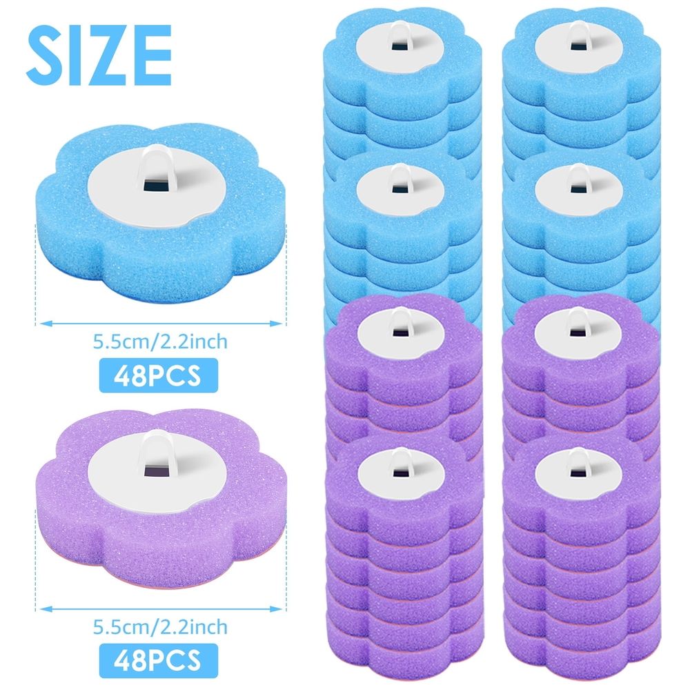 Set of 96 purple and blue toilet bowl wand refills for household cleaning, practical and odor-free, by Everything Baby.