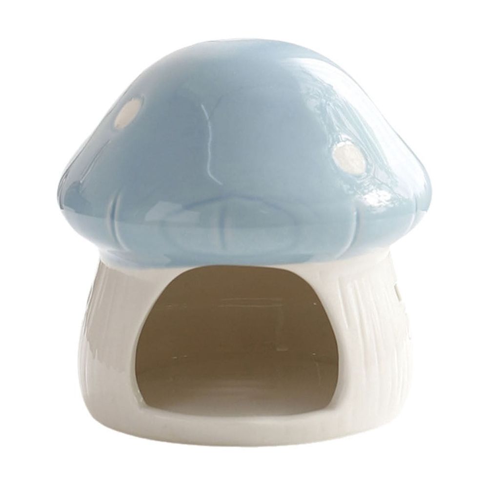 Mushroom-shaped ceramic hamster hideaway house with cozy interior, decorative small animal cage accessory by Everything Baby