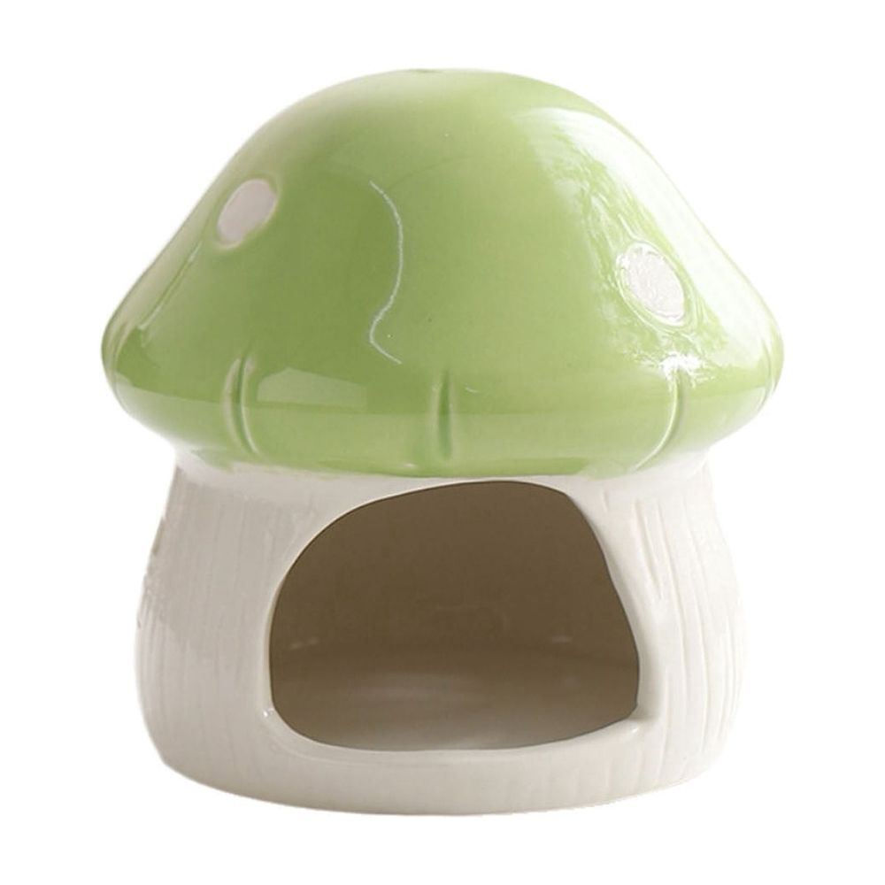 Ceramic mushroom-shaped hamster hideaway house with cozy interior, decorative small animal cage accessory by Everything Baby.