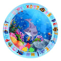 Inflatable water play mat with floating fish toys for kids and toddlers, featuring colorful sensory activity pad, 39-inch size.