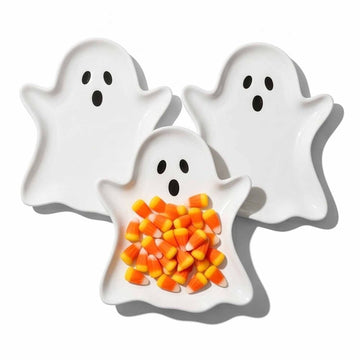 Halloween Ghost Candy Bowl, Ghost Shaped Serving Tray Plates, Ceramic Spooky Dessert Platter Dish for Halloween Home Party Food Storage Charcuterie Cheese Snack Board Serving Supplies (3Pcs)