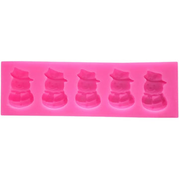 Snowman Five Baking Mold with Silicone Cavities - Wear Resistant Plate for Fondant and Chocolate