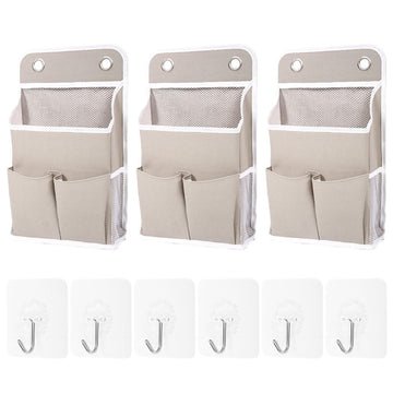 3Pcs Wall Hanging Storage Bag, Multi Compartment Storage, Enduring Cotton Linen, for Bedroom Bathroom Study Room Office