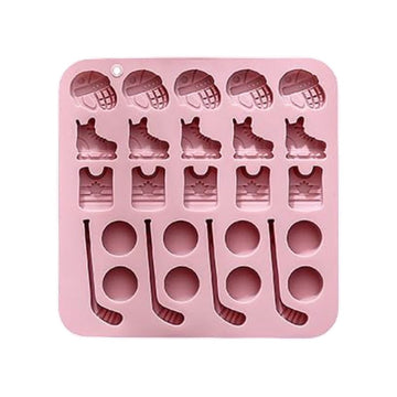 Hockey Silicone Mold, 7.1x7.1in Sports Theme Fondant Tray, Ice Skates Sticks Candy Maker for DIY Chocolate Jelly and Resin Crafts, Ideal for Home Baking and Sports Party Decor