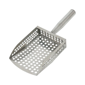Sand Scoop for Metal Detecting,Heavy Duty Stainless Steel Beach Sifter with Handle,Compact Treasure Tool for Shark Teeth Seashells,Silver 15.5cm