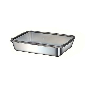 Stainless Steel Food Storage Container,10.0x7.9x2.2in Stackable Meal Prep Box with Secure Black Lid,Leak-Proof Freezer Safe Container for Kitchen Pantry Office Lunch
