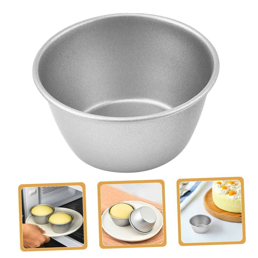 Two silver baking molds for egg tarts, muffins, and puddings with easy-release design, suitable for baking and baking accessories.