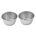 Two silver baking molds for egg tarts, muffins, and pudding with easy release design, suitable for baking and dessert preparation.