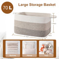 Large woven cotton rope basket for toys and storage, white and grey rectangle toy storage basket for living room or bedroom.