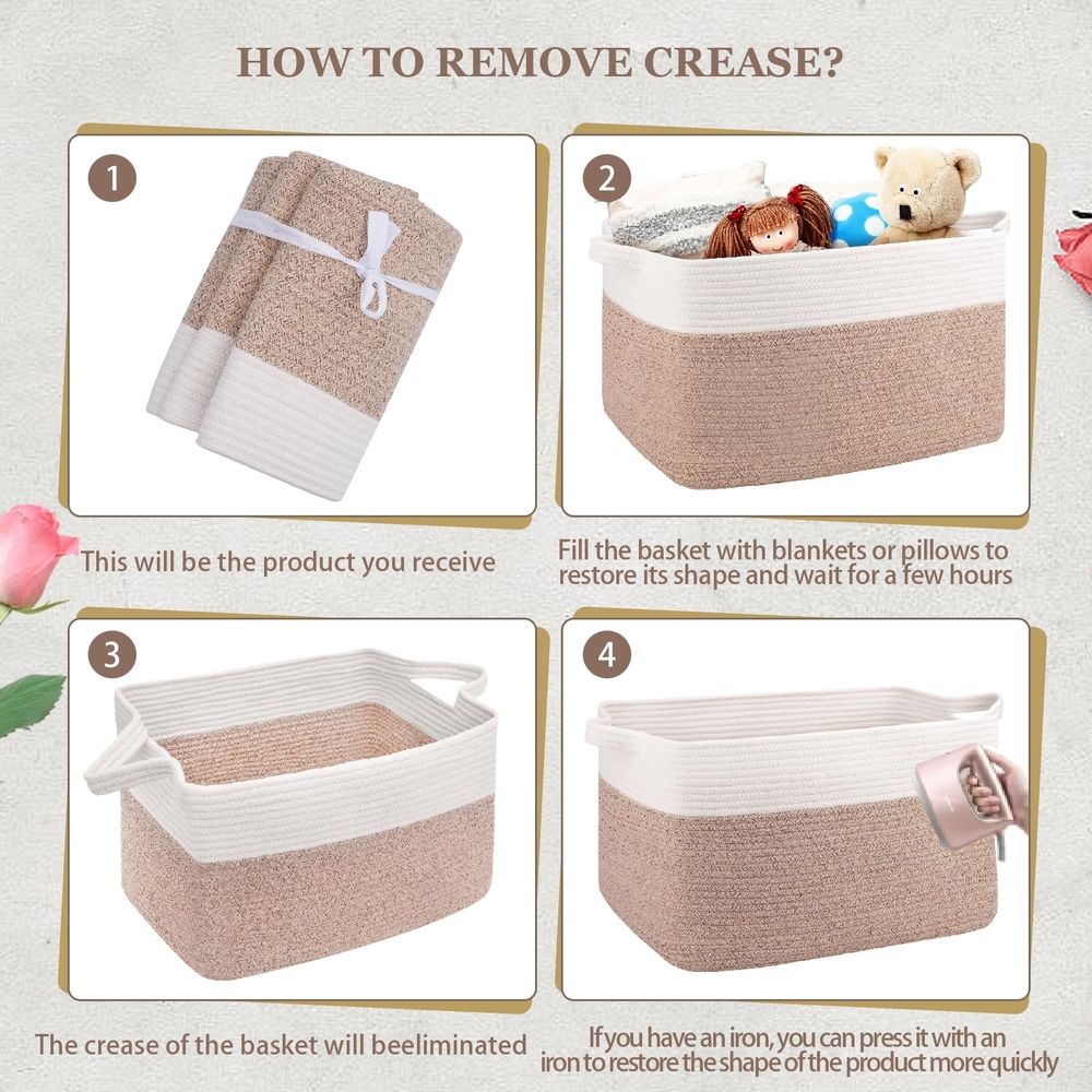 Large white and grey woven cotton rope storage basket for toys, ideal for organizing in living rooms or bedrooms.