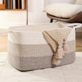 Large woven cotton rope toy basket for kids, white and grey storage basket for organizing toys in living room or bedroom