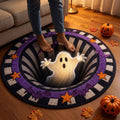 Halloween 3D vortex illusion round rug featuring spooky depth effect, soft non-slip surface, perfect for spooky living room or entryway decor.