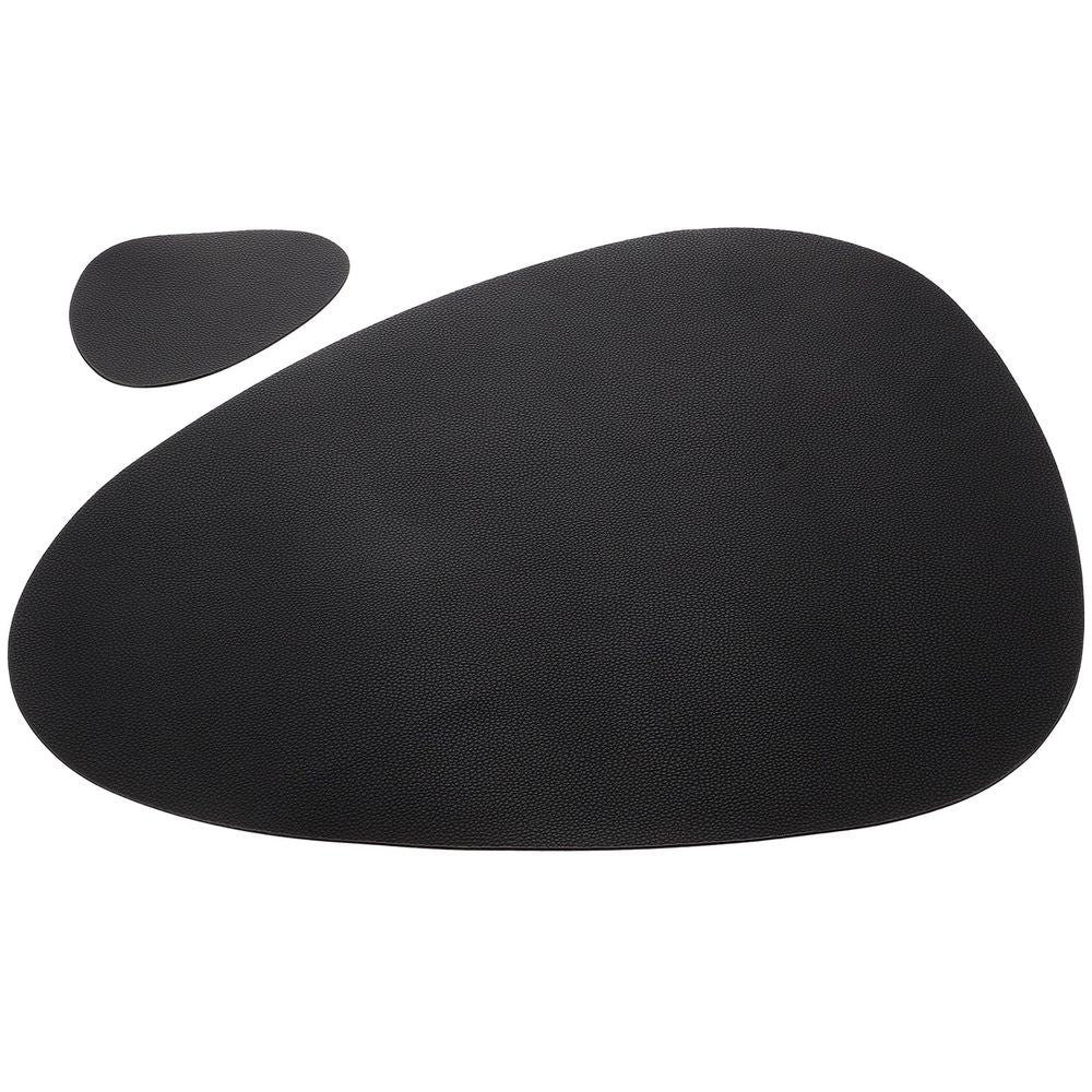 Black PU cup and dining mats with heat insulation and anti-skid features for baby strollers and pram accessories.