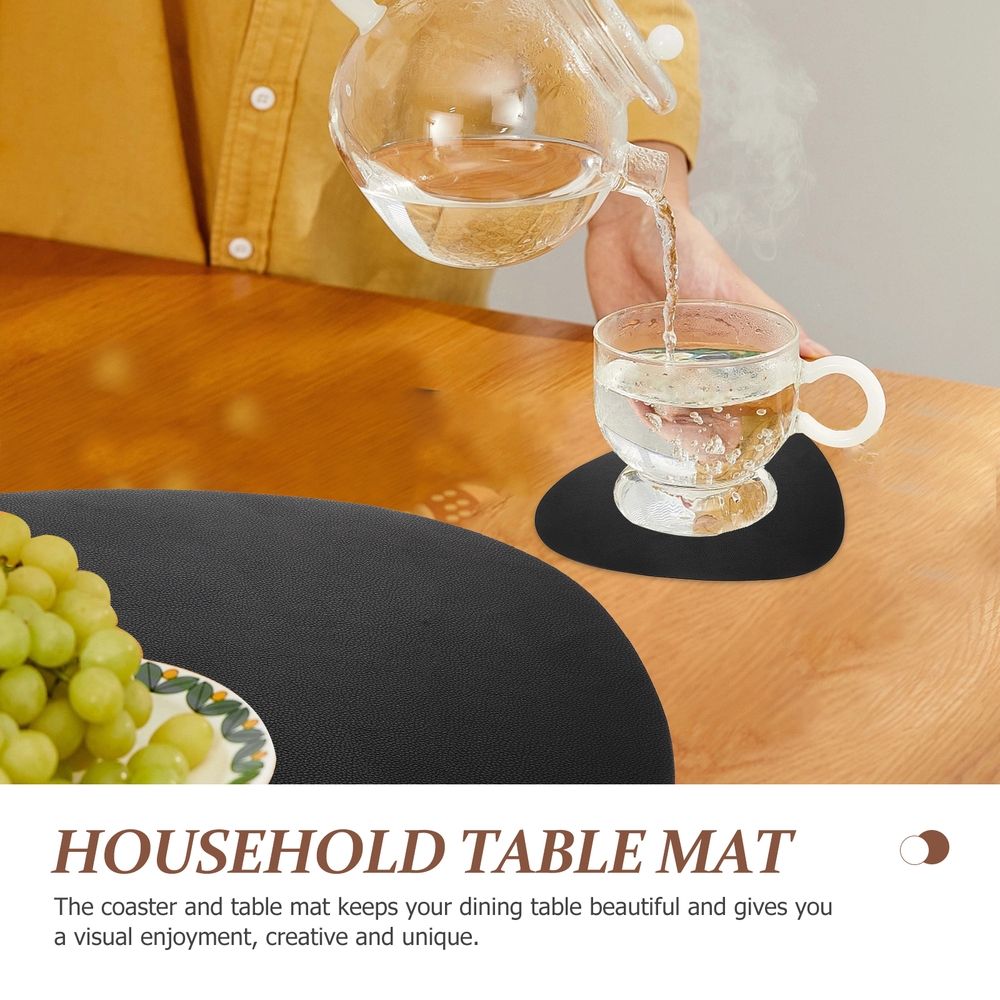 Black PU cup and dining mats with heat insulation and anti-skid features, designed for baby stroller and pram accessories.