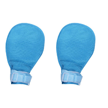 Blue dementia hand restraint gloves for elderly patients, breathable safety anti-scratch mitts by Everything Baby, designed for patient protection.