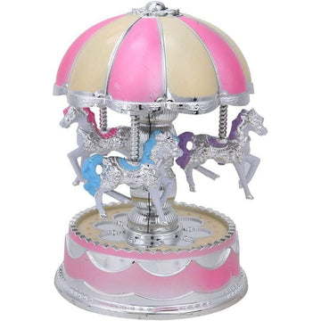 3-Horse Rotating Carousel Merry-go-round Windup Music Box with Colorful Color Change LED Luminous Light