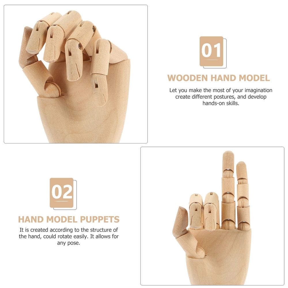 Adjustable beige wooden hand model for drawing and photography, used as an art supply tool for sketching and artistic projects.