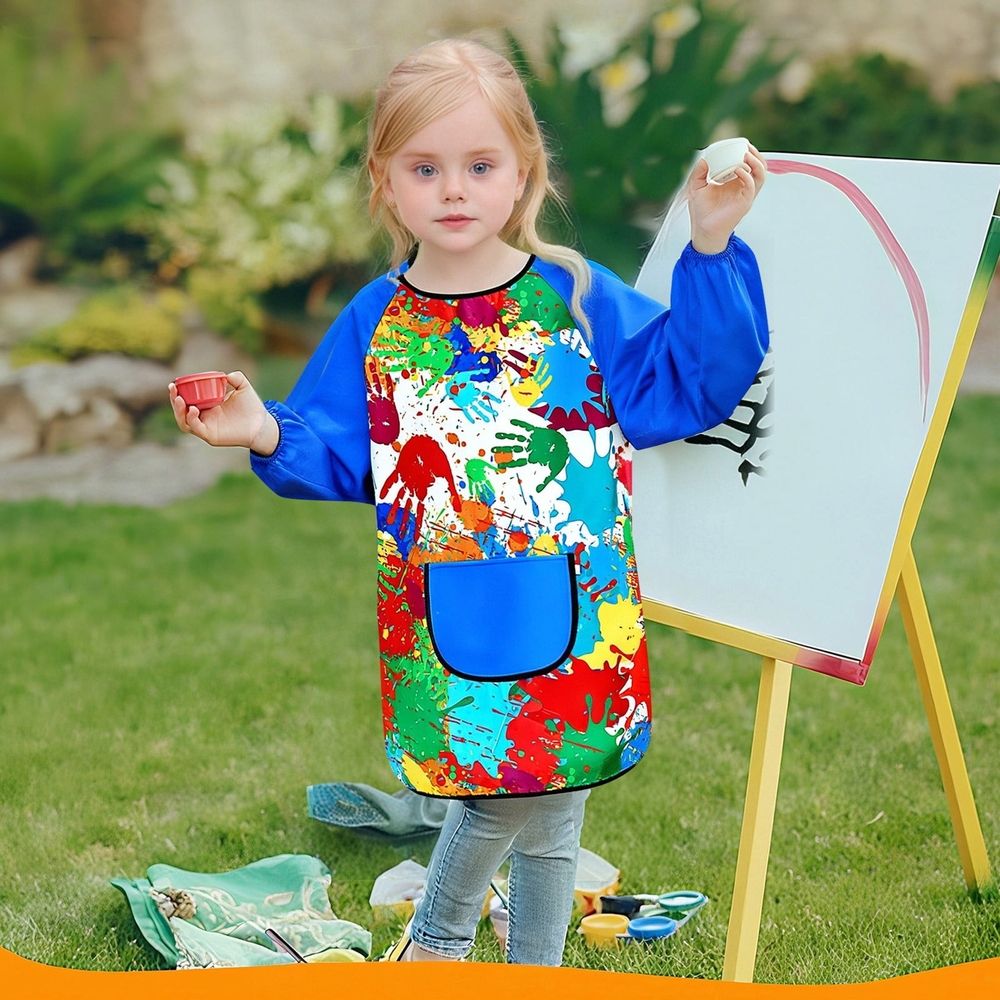 Kids' long sleeve art smock by Everything Baby, breathable painting apron with pocket for children aged 3-12, solid color protective clothing.