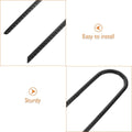 Set of four black heavy-duty steel stakes for garden, high strength, easy to install, suitable for outdoor play equipment.