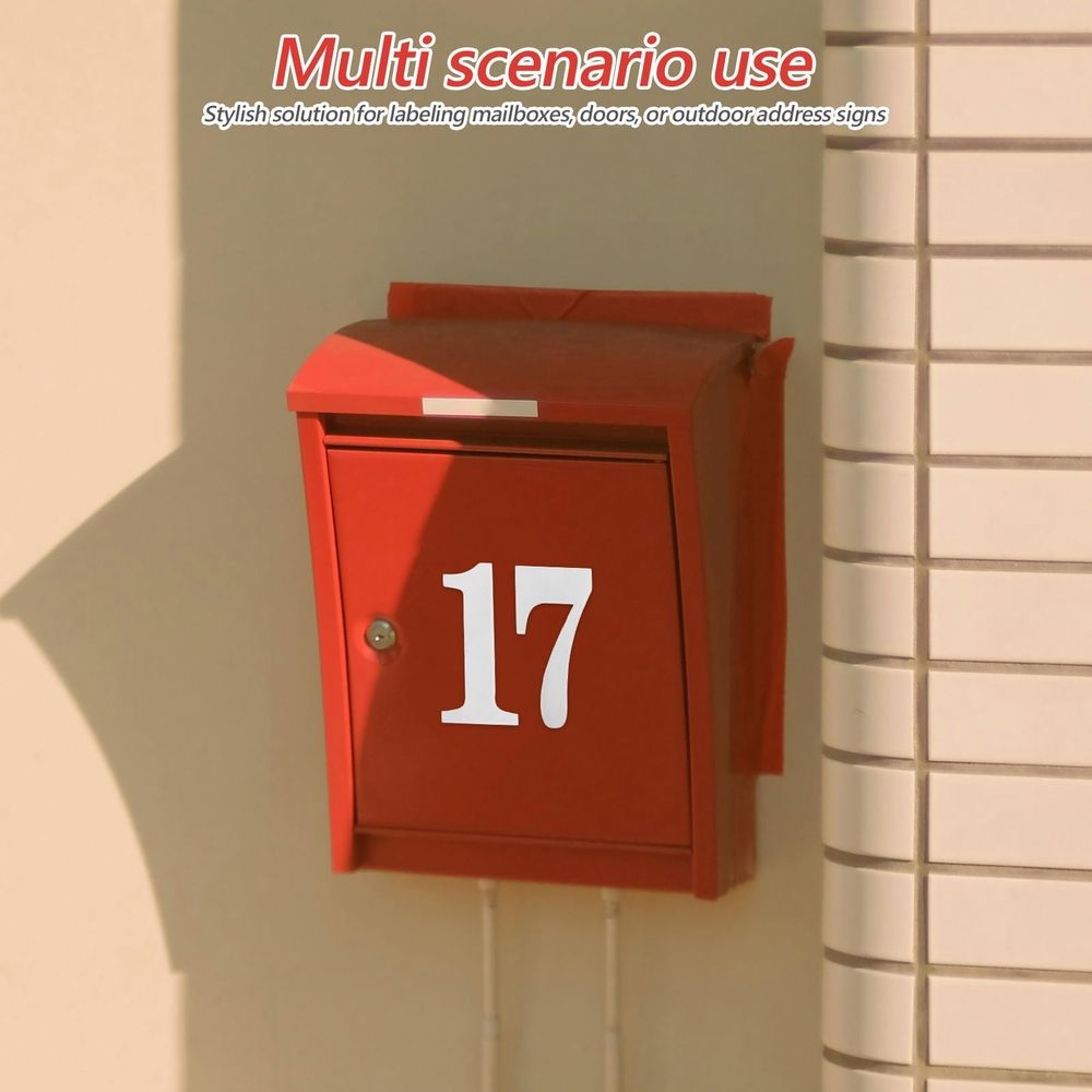 White mailbox address numbers set from Everything Baby, easy to install for a clean, modern look on mailboxes.