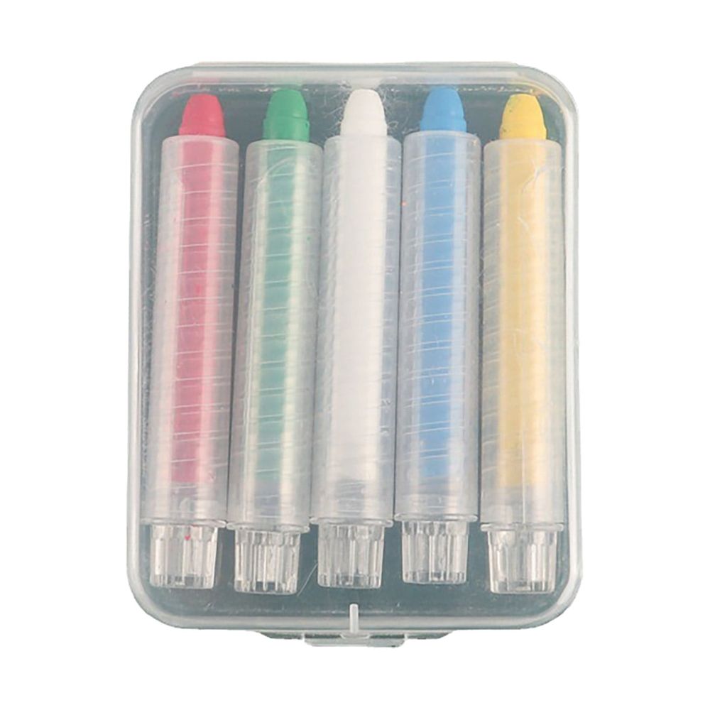 Colored washable chalk with holder and rotating cap, dustless for kids' art and classroom drawing on boards.