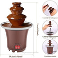 Stainless steel 3-tier chocolate fondue fountain machine with 10oz mini melting pot for chocolate, cheese, and snacks at gatherings.