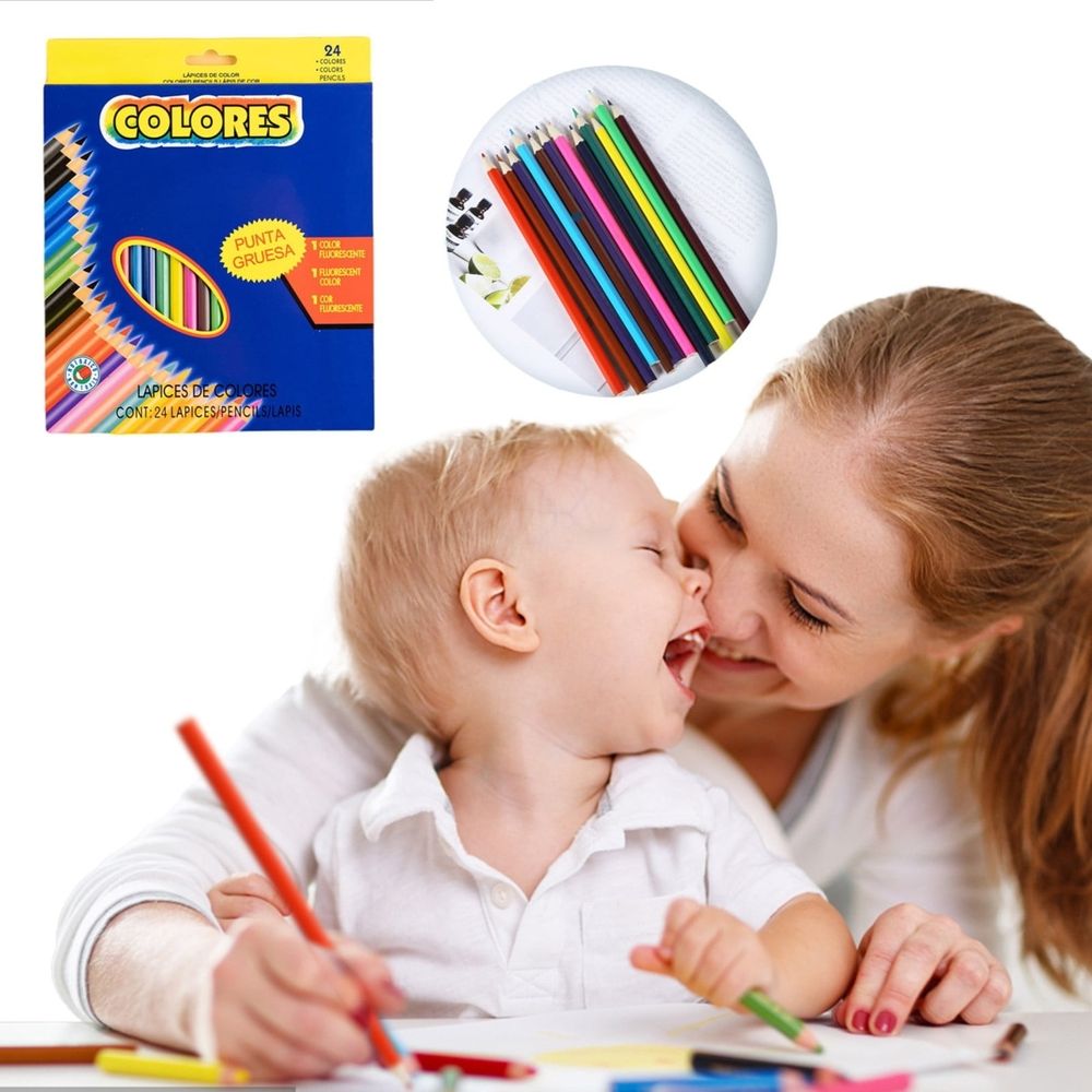 Set of 24 oil-based colored pencils by Everything Baby, featuring smooth application for kids' art and coloring projects.