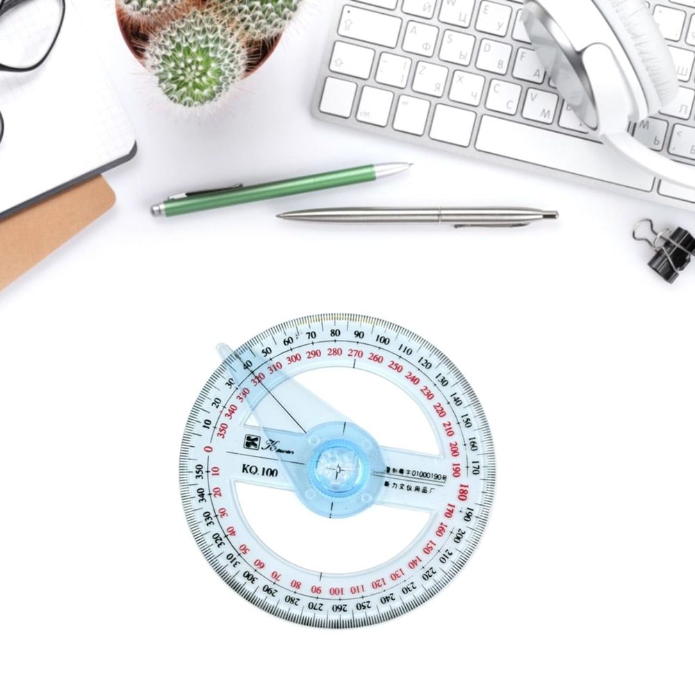 5-pack transparent 360-degree protractors from Everything Baby, ideal for geometry, math, technical drawing, and art projects.