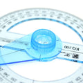 Transparent 360-degree protractor for math and geometry, suitable for technical drawing and drafting in educational settings.