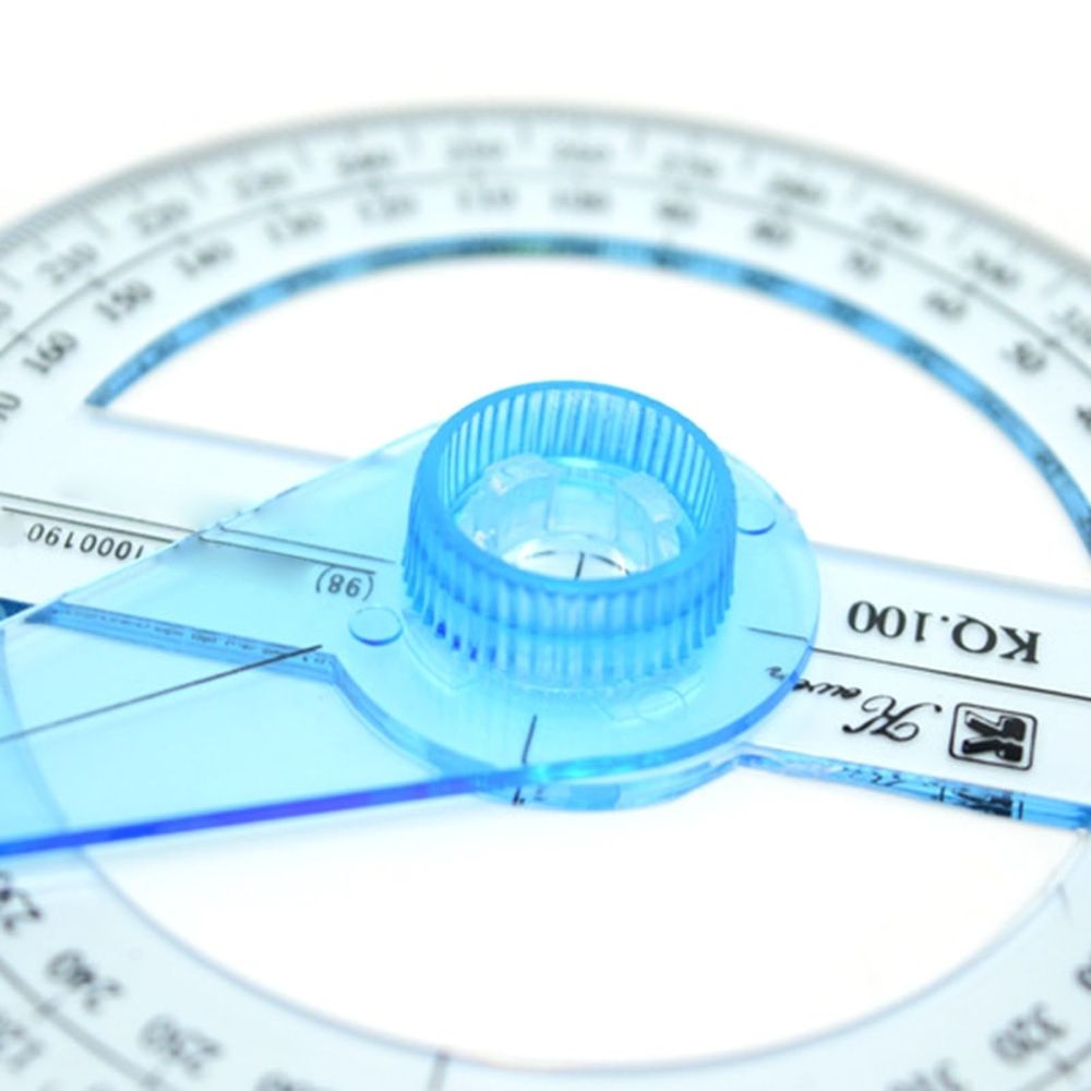 Transparent 360-degree protractor for math and geometry, suitable for technical drawing and drafting in educational settings.