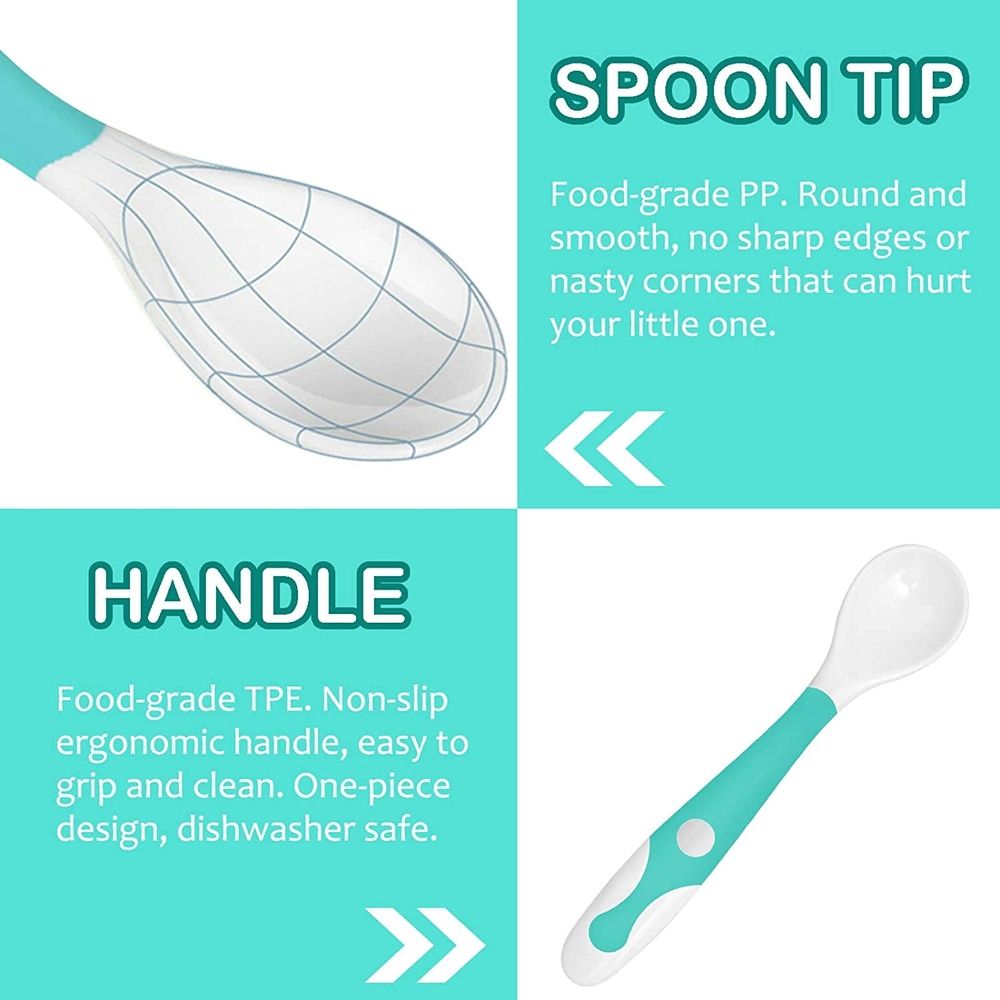 Baby & Kids flatware set with TPE handles, includes fork and spoon, designed for safe use by young children.