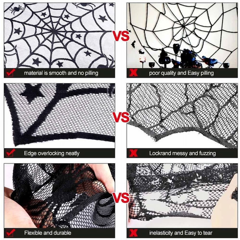 Black lace spider web Halloween tablecloth, 40-inch round, for festive table decorations, by Everything Baby.