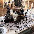 Black lace spider web Halloween tablecloth, 40-inch round, decorative table topper for Halloween celebrations by Everything Baby