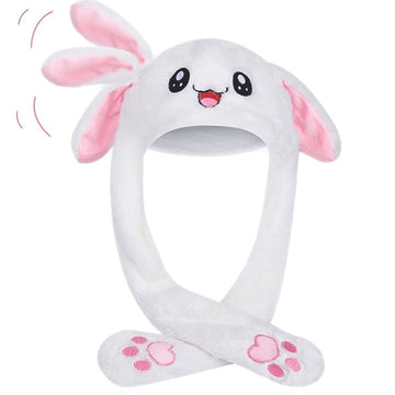 Cute plush bunny hat with moving ears for women and girls, perfect for cosplay, Christmas parties, and pretend play.