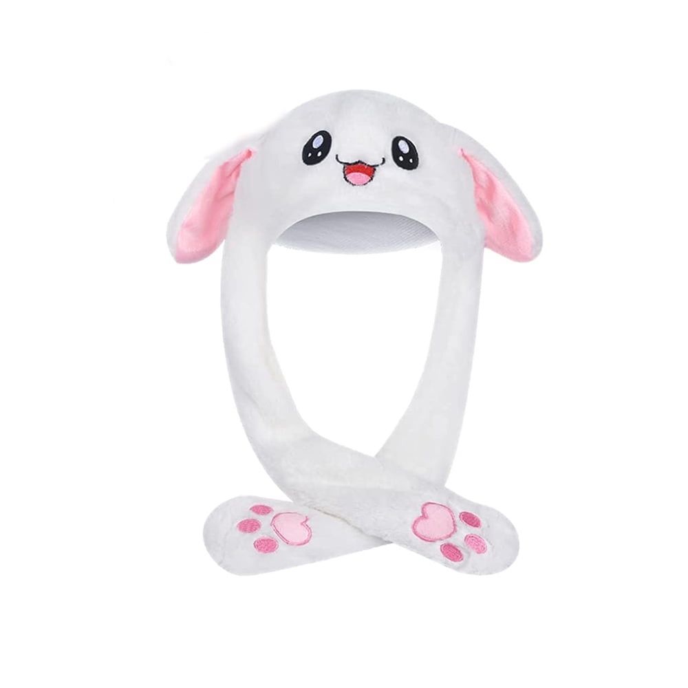 Cute plush bunny hat for women and girls with moving ears, perfect for cosplay, Christmas, or pretend play.