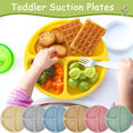 Silicone baby suction plate with divided sections from Everything Baby, microwave and dishwasher safe, ideal for toddler feeding.