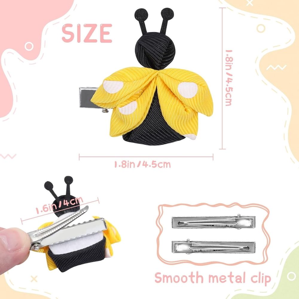 Eight cute hair bows clips featuring bees and ladybugs, perfect for baby and toddler girls' hair accessories.