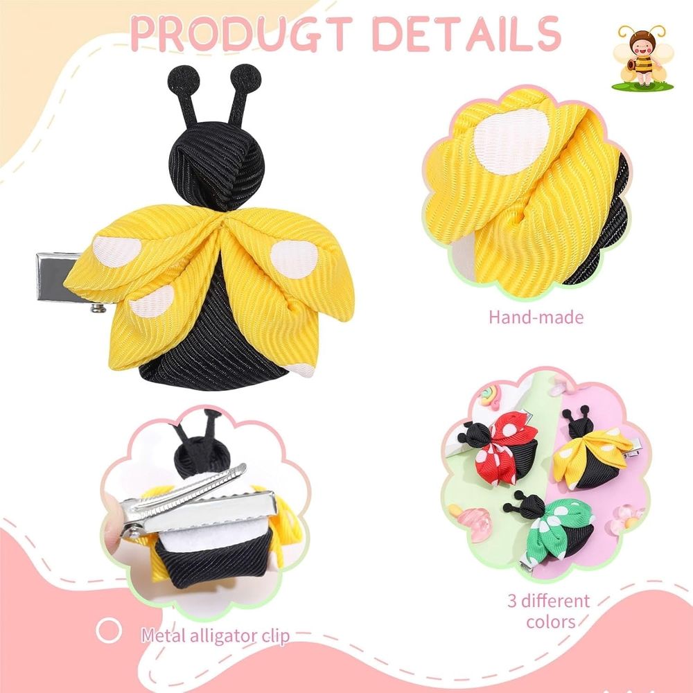 Set of 8 baby hair bows clips featuring cute bee and ladybug designs, perfect for toddler girls' hair accessories.