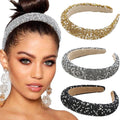 Silver rhinestone pearl headband with padded wide design, bling crystal accents, perfect for girls and women.