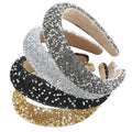 Silver rhinestone pearl headband with padded wide design, bling crystal accents, perfect for girls and women, stylish hair accessory