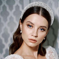 Silver rhinestone pearl padded wide headband with bling crystals, perfect for girls and women, featuring glitter and elegant design.