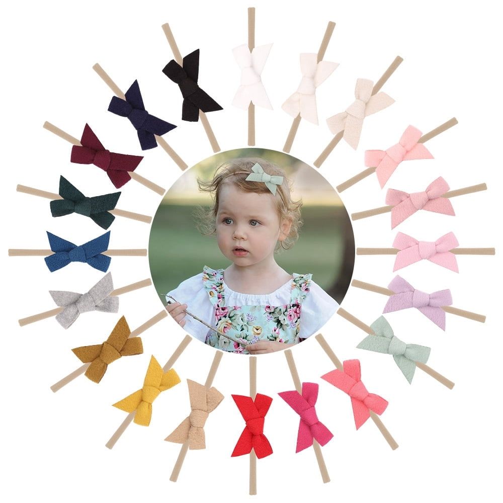 20-pack of handmade baby girls headbands with bows, made of nylon, cotton, and linen, for newborns, infants, and toddlers.