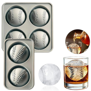 Baseball Shaped Silicone Ice Cube Tray with Funnel, Large Easy-Release Reusable Ice Sphere Mold for Drinks, 2 Cavities